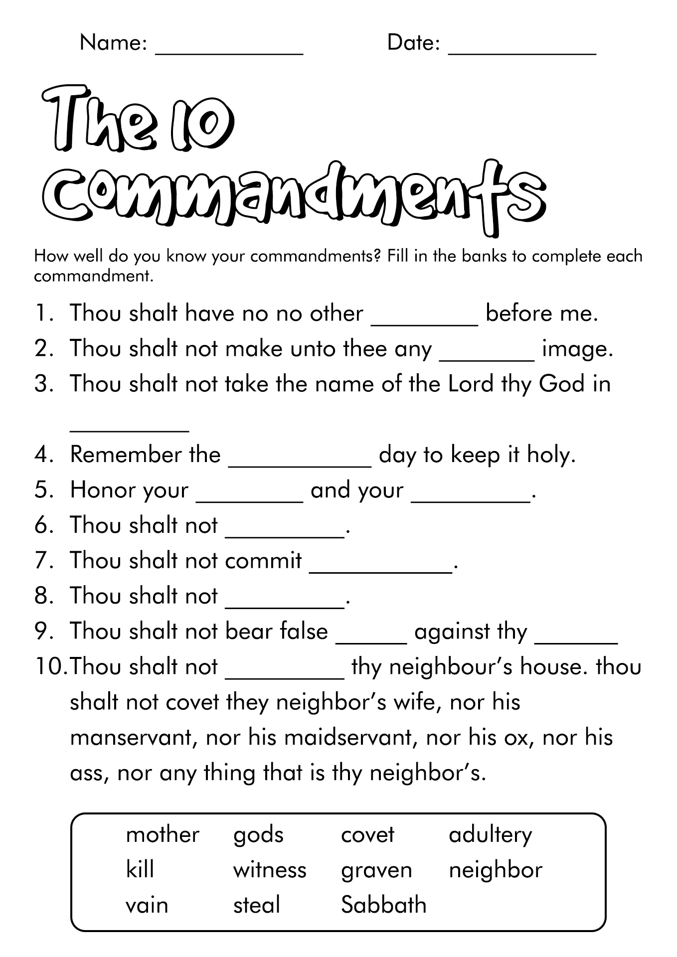 17 10 Commandments Blank Worksheet regarding Ten Commandments Free Printable Worksheets