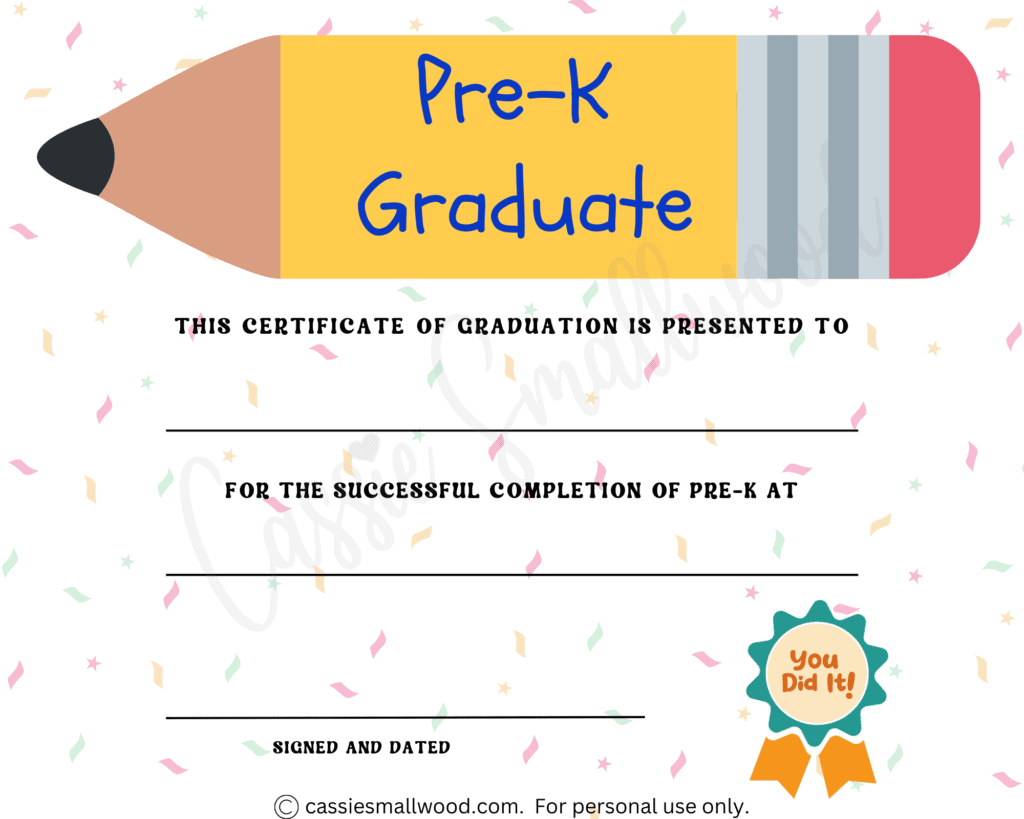 20 Preschool And Kindergarten Graduation Certificates (Free in Free Printable Pre K Graduation Certificates
