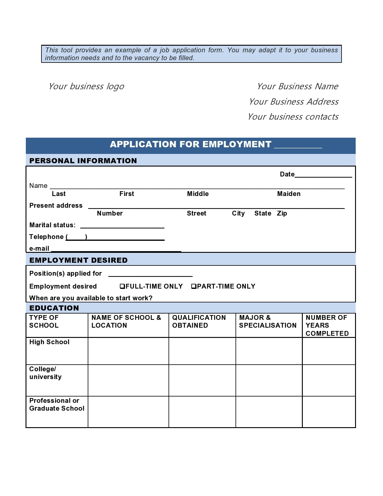 27 Basic Employment Application Templates [Free] intended for Free Printable Job Application Template