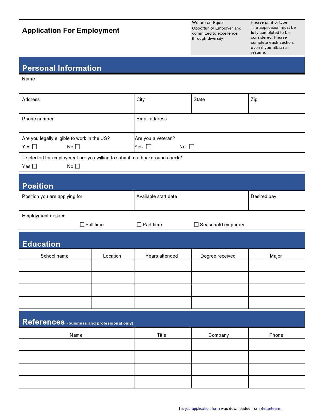 27 Basic Employment Application Templates [Free] pertaining to Free Printable Job Application Template