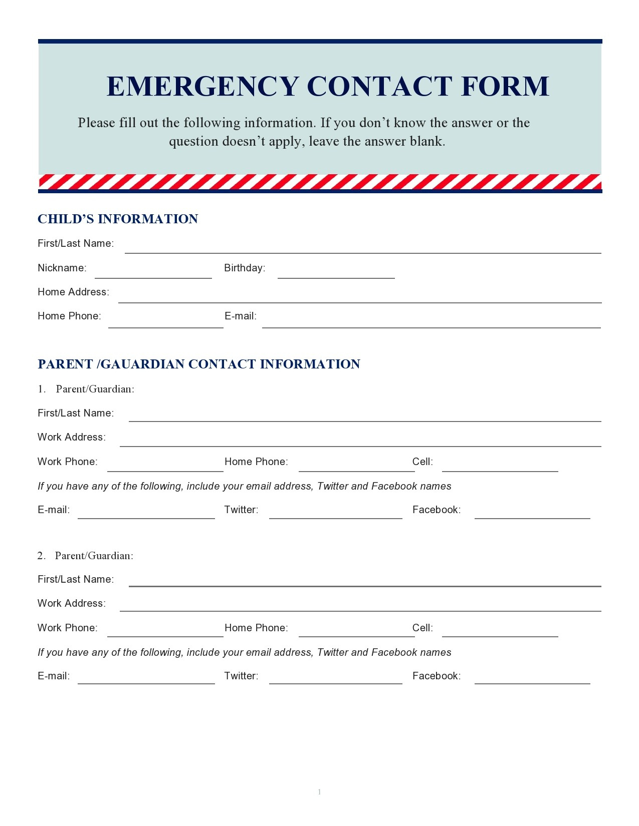 42 Printable Emergency Contact Forms (100% Free) regarding Free Printable Emergency Contact Card