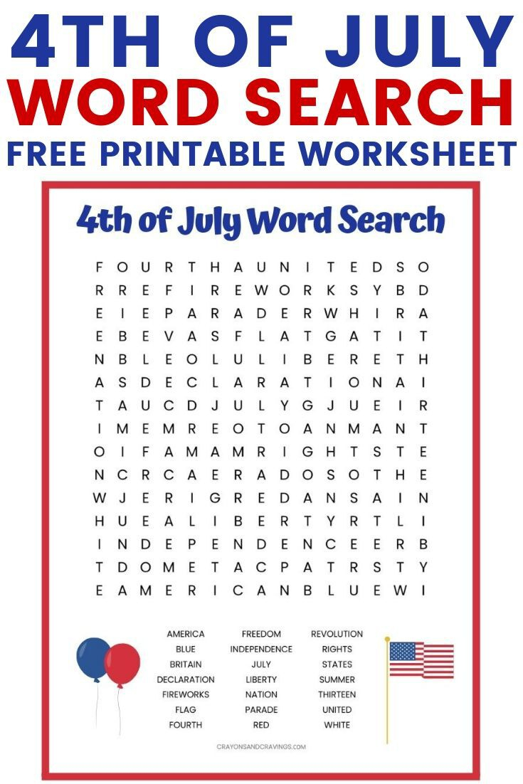 4Th Of July Word Search (Free Printable Worksheet For Kids) for 4Th Of July Printable Activities