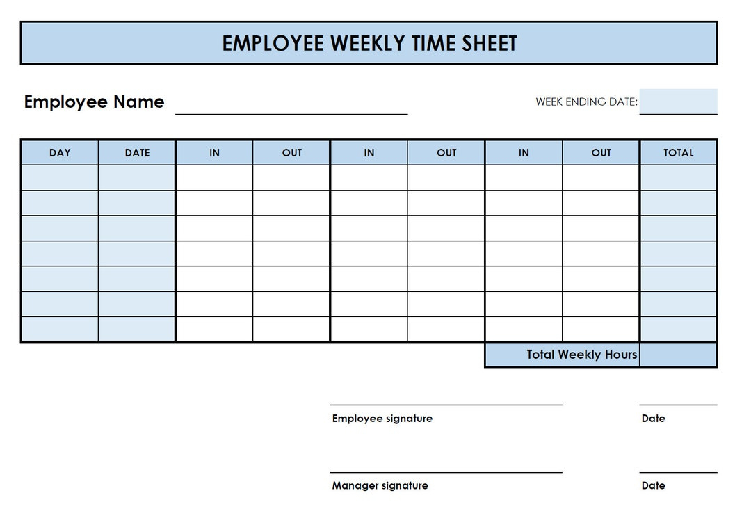 5 Printable Pdf Weekly Timesheet Templates. Printable Timesheet with Weekly Timesheet Template Free Printable