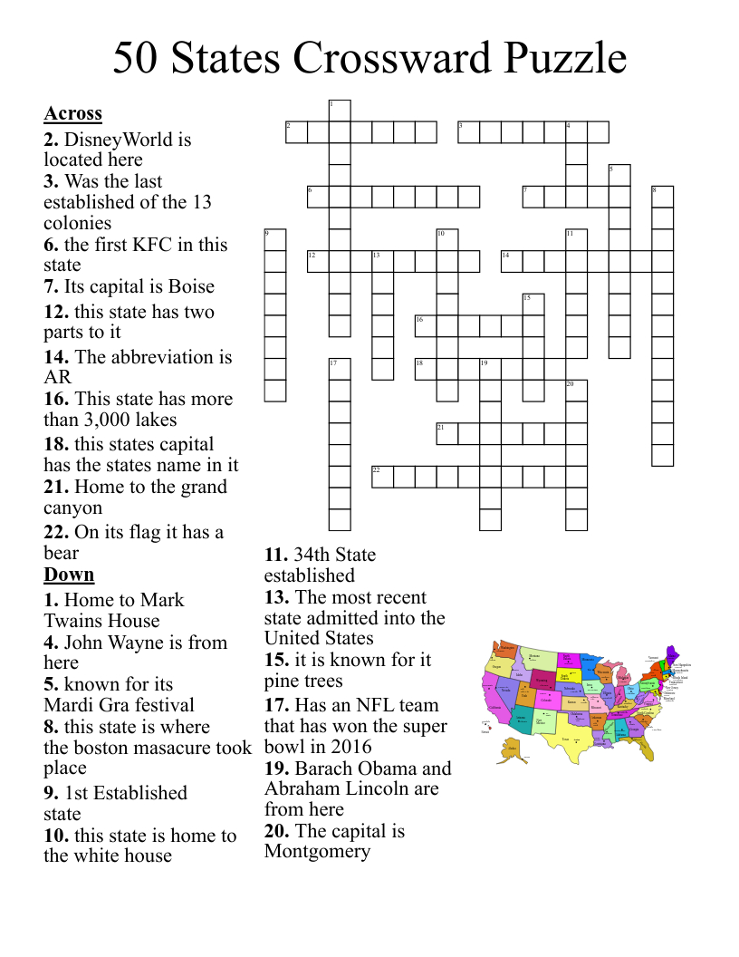 50 States Crossward Puzzle Crossword - Wordmint with USA Today Puzzle Answers Today Free Printable