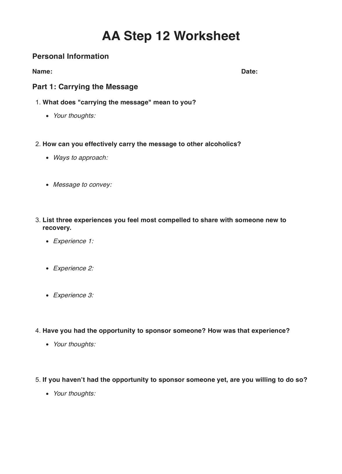 Aa Step 12 Worksheets throughout Free Printable Aa 12 Step Worksheets