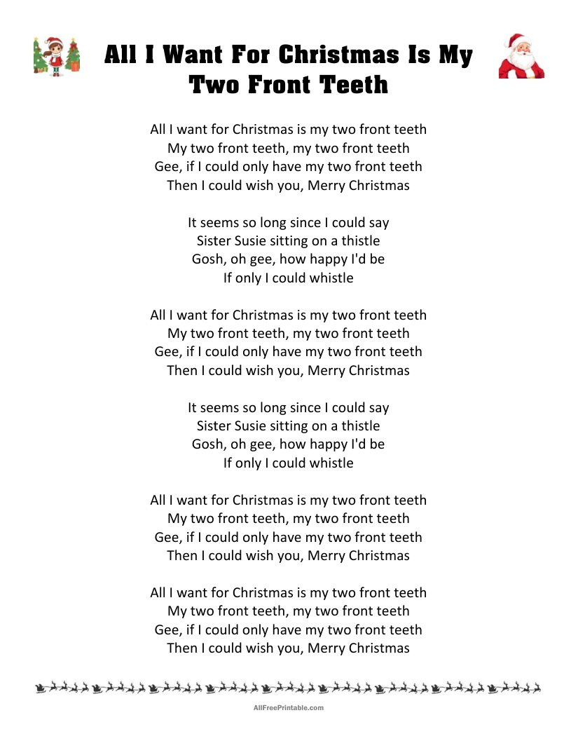 All I Want For Christmas Is My Two Front Teeth Lyrics – Free Printable with regard to All I Want For Christmas Lyrics Printable