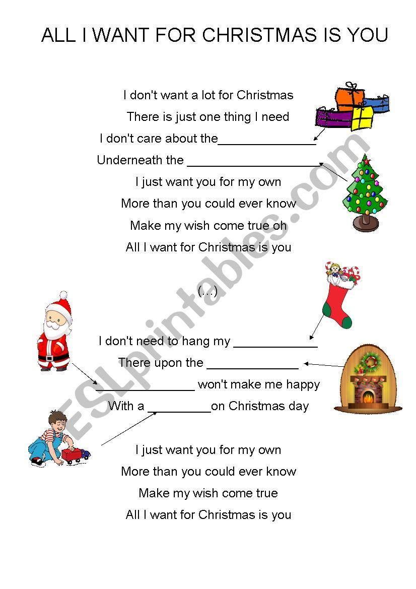 All I Want For Christmas Is You (Easy, For Kids) - Esl Worksheet throughout All I Want For Christmas Is You Printable Lyrics