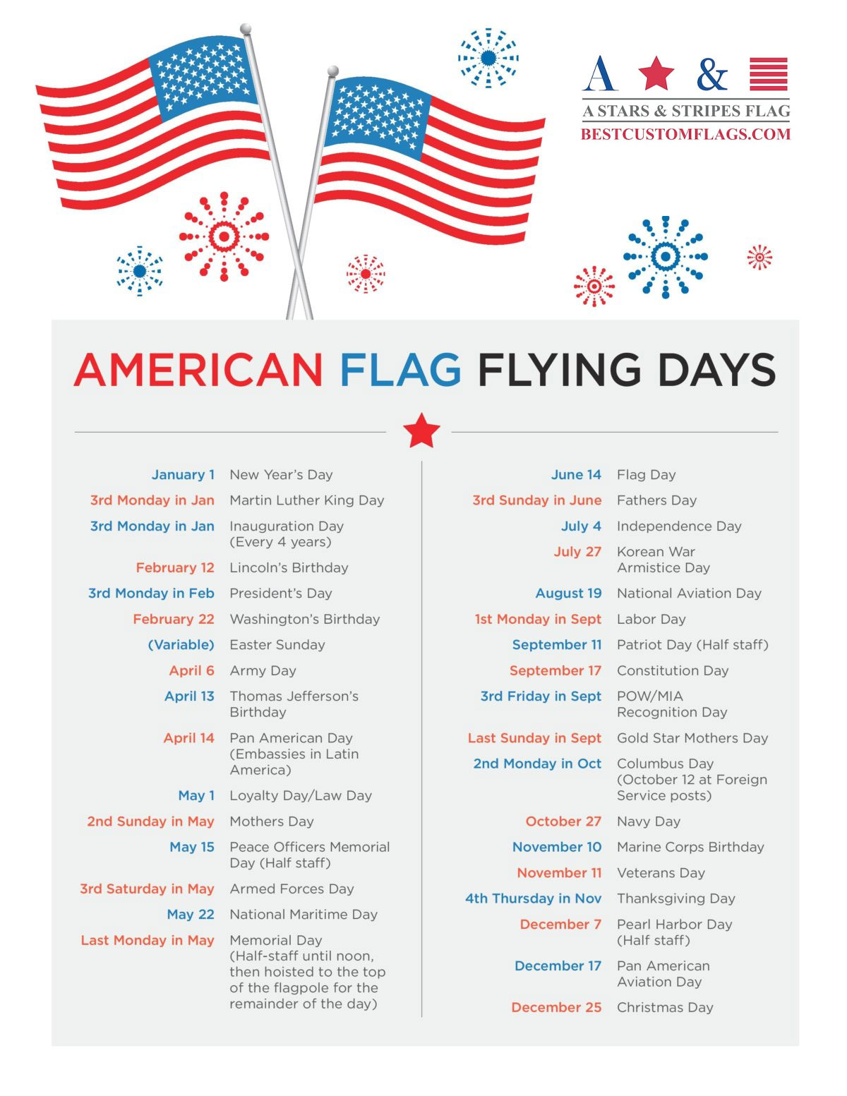 American Flag Flying Days | A Stars & Stripes Flag Corp. with Printable List of Days to Fly the American Flag