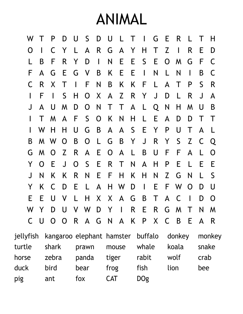 Animals Hard Word Search - Wordmint regarding Hard Word Searches Free Printable