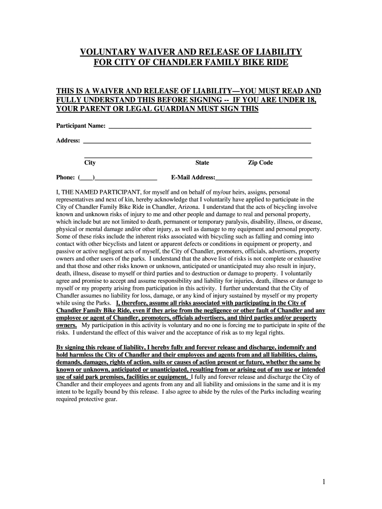 Az Chandler Family Bike Ride Form - Fill Online, Printable within Printable Generic Motorcycle Ride Waiver Form