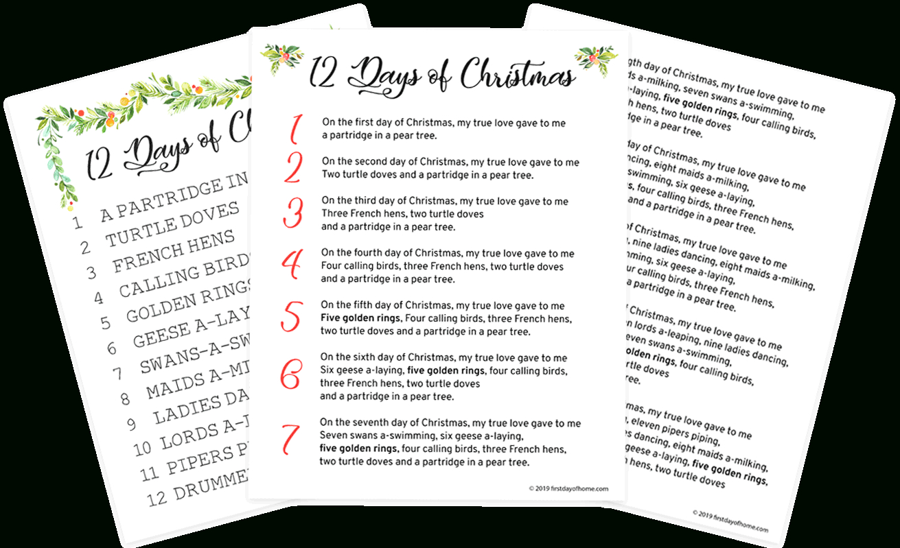 Beautiful 12 Days Of Christmas Lyrics Printable [Free Download] with regard to 12 Days of Christmas Meaning Printable