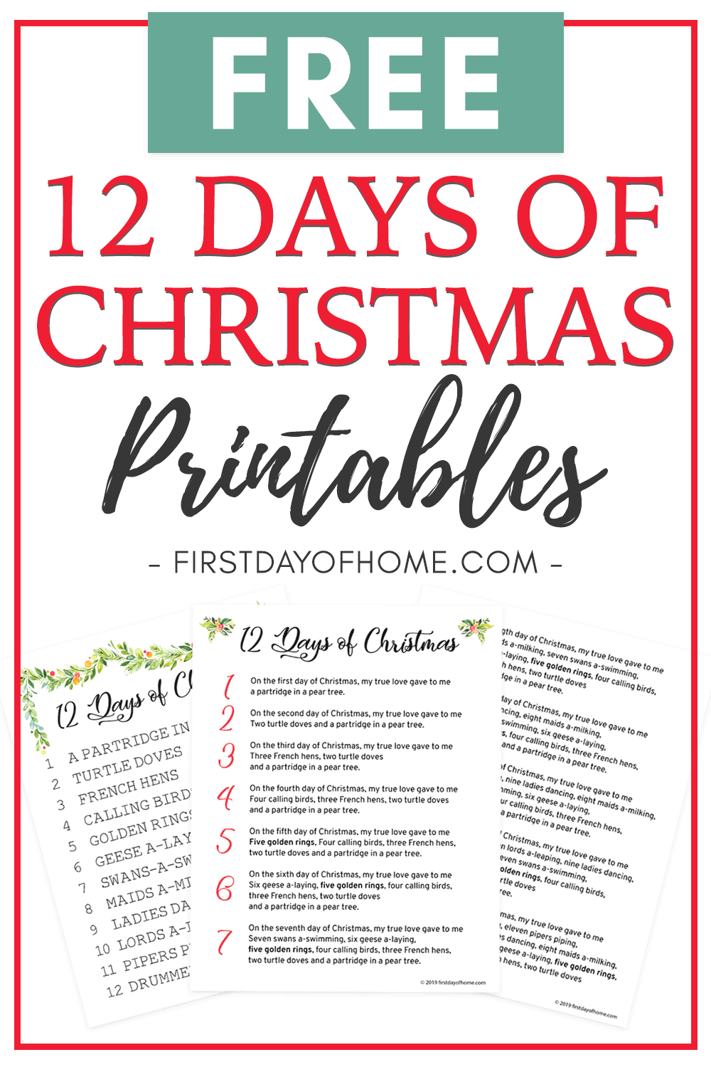 Beautiful 12 Days Of Christmas Lyrics Printable [Free Download] with regard to 12 Days Of Christmas Meaning Printable