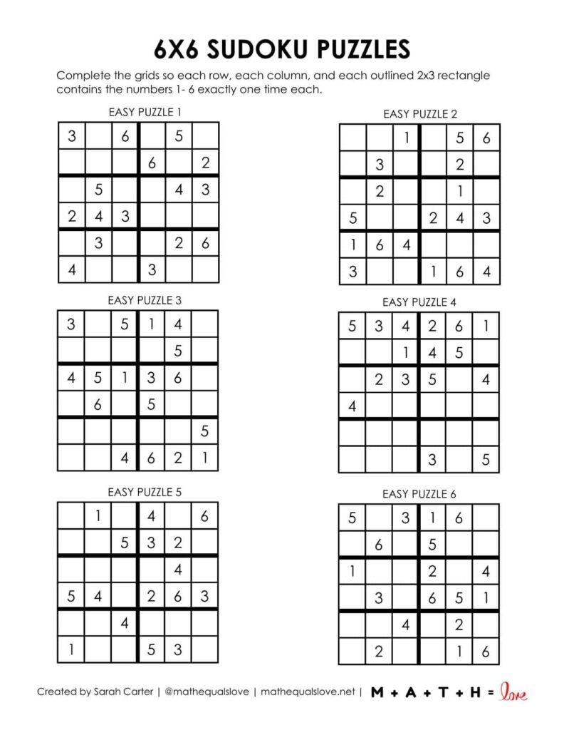 Beginner Sudoku 6X6 Printable Puzzles (Pdf) intended for Sudoku 6 Per Page Printable