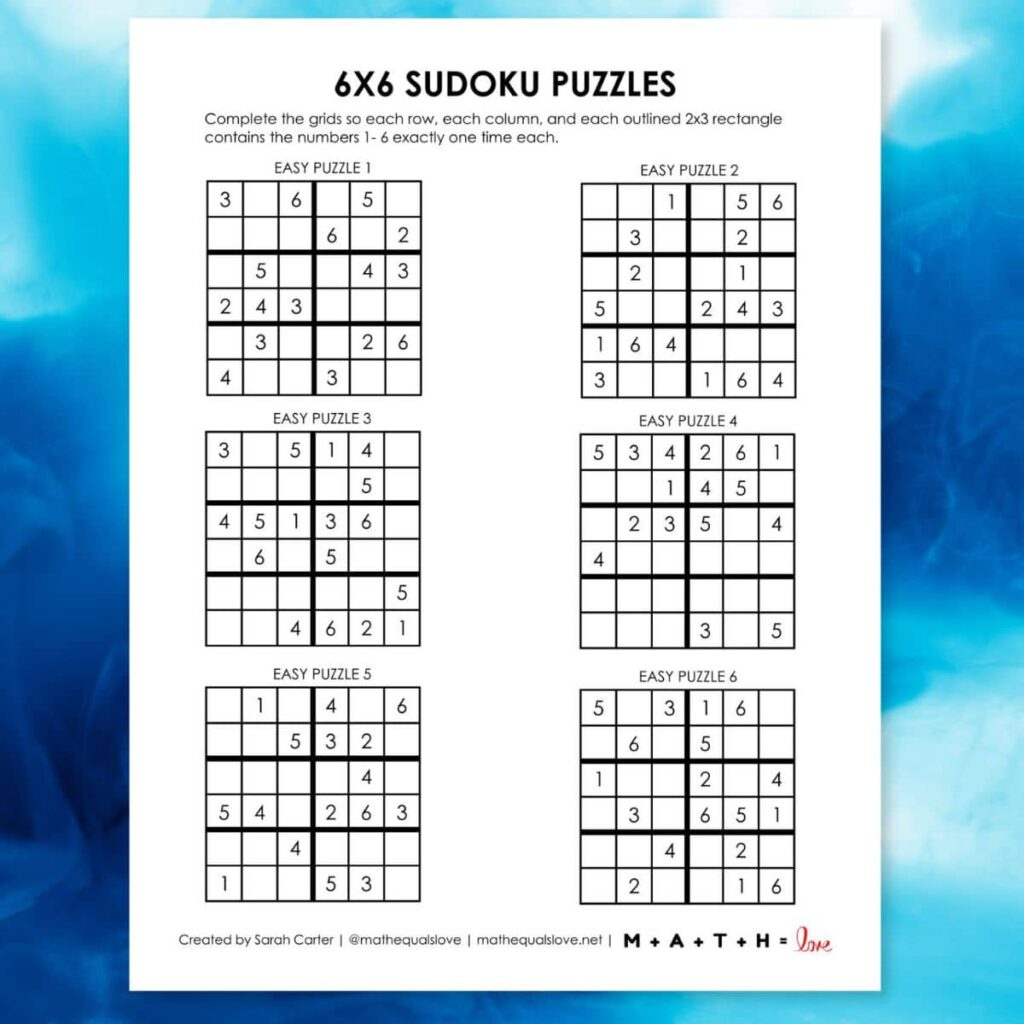 Beginner Sudoku 6X6 Printable Puzzles (Pdf) pertaining to Sudoku 6 Per Page Printable