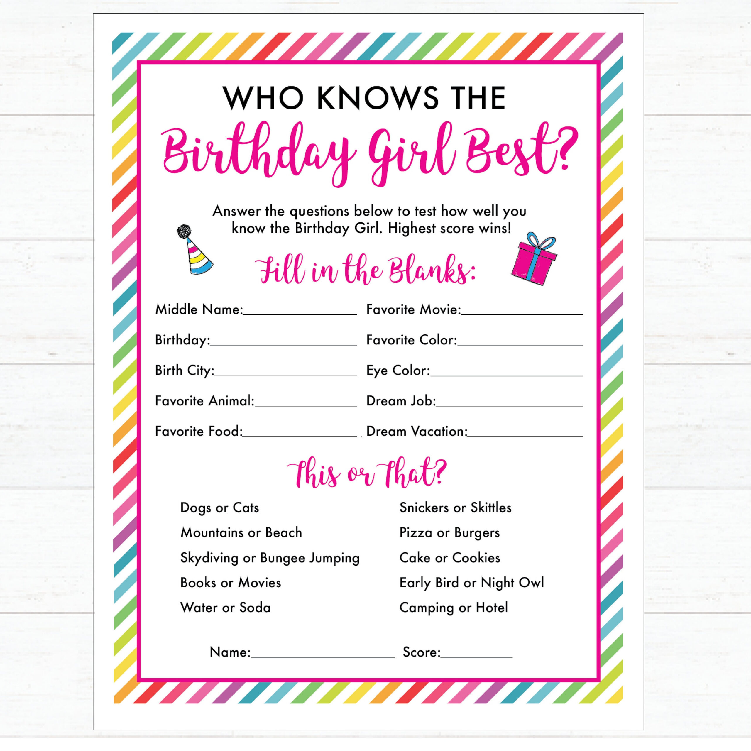 Birthday Party Games Printable | Who Knows The Birthday Girl Best intended for Who Knows the Birthday Girl Best Free Printable