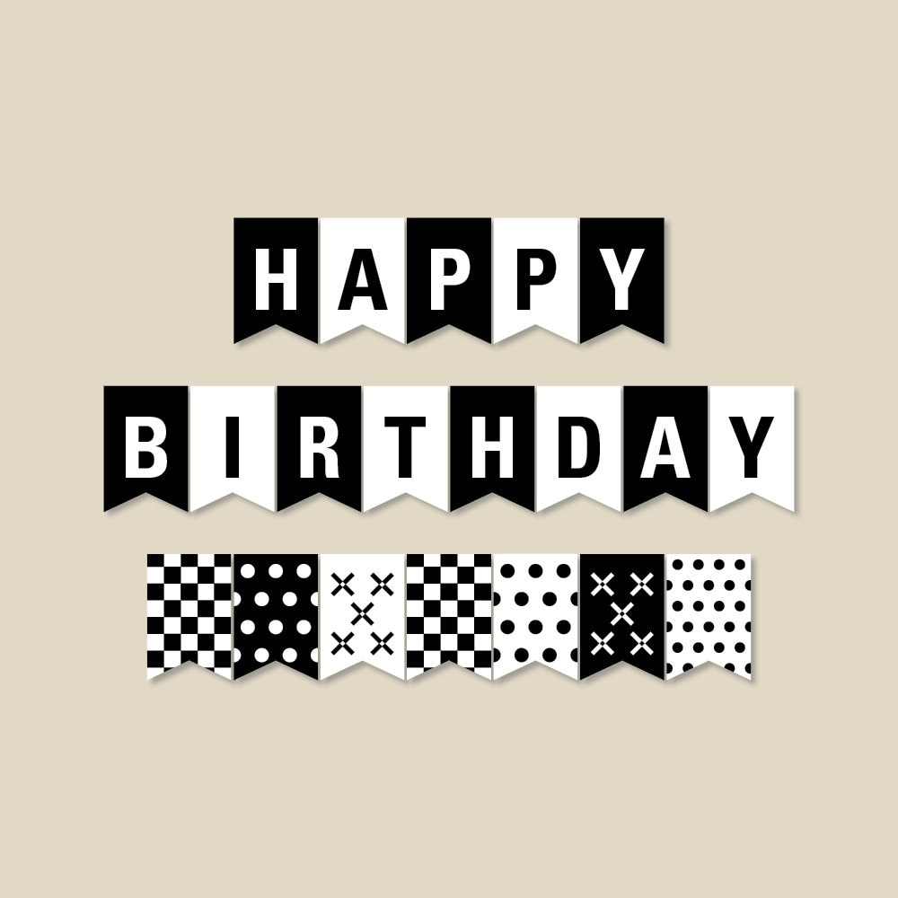 Black And White Birthday Banner, Birthday Party Decorations for Happy Birthday Printable Banner Black and White