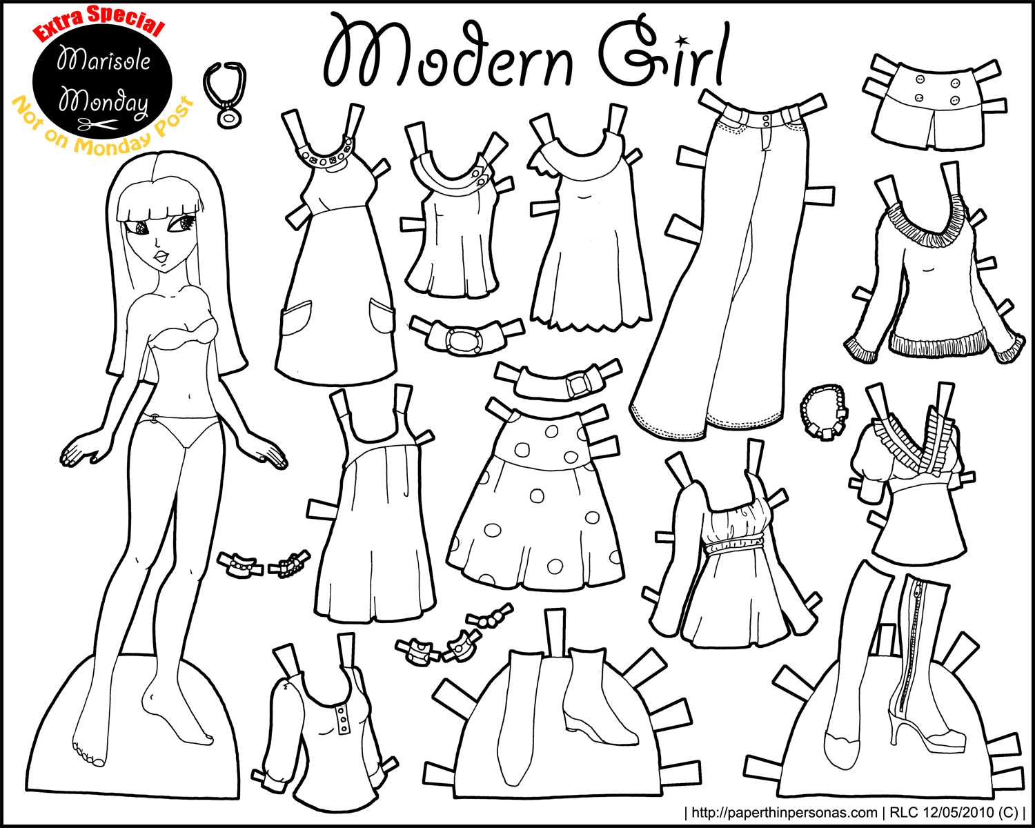 Black And White Printable Paper Doll • Modern Girl - Worksheets in Free Printable Paper Doll Template