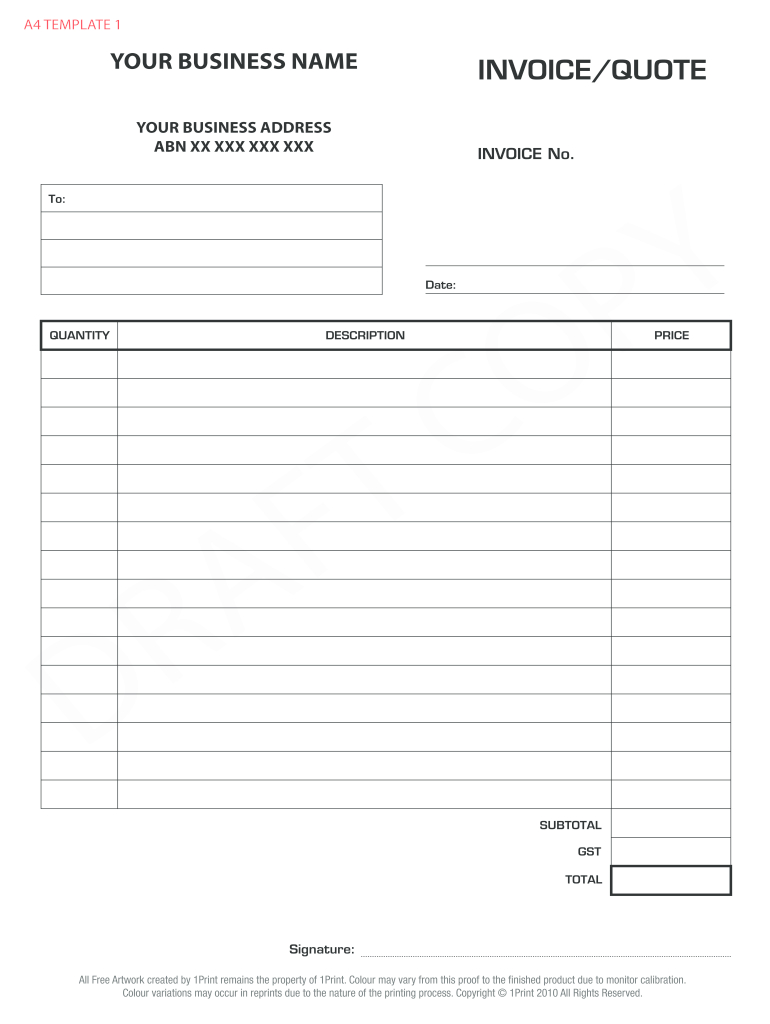 Blank Invoice Template - Fill Online, Printable, Fillable, Blank with regard to Free Blank Invoice Template Printable