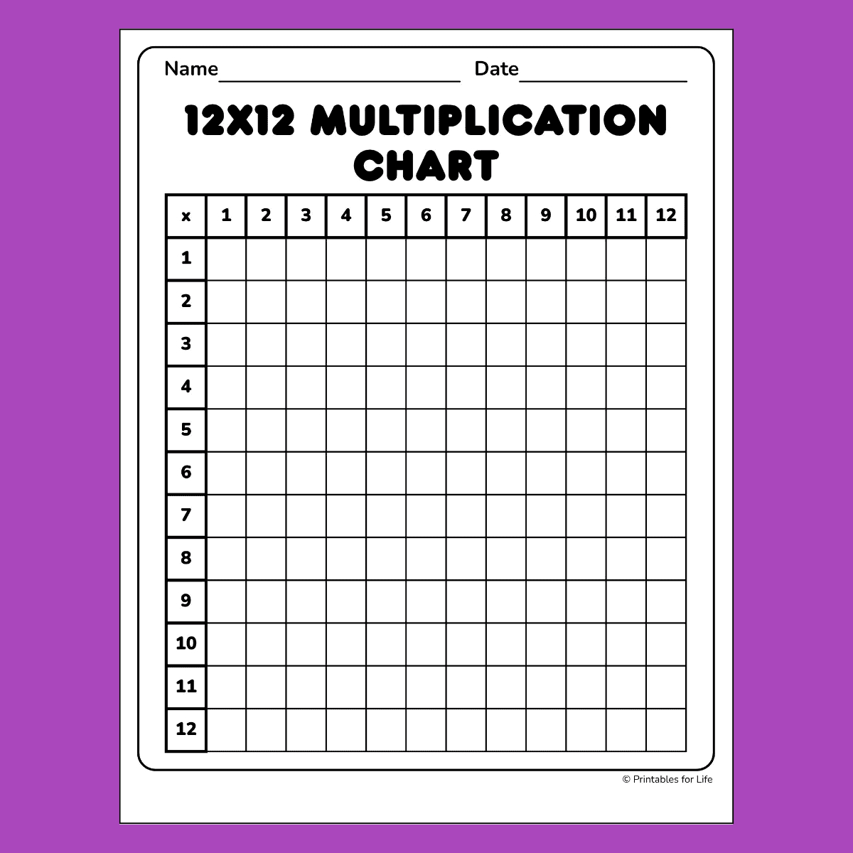 Blank Multiplication Chart 12X12 Pdf Printable for Free Blank Multiplication Chart Printable