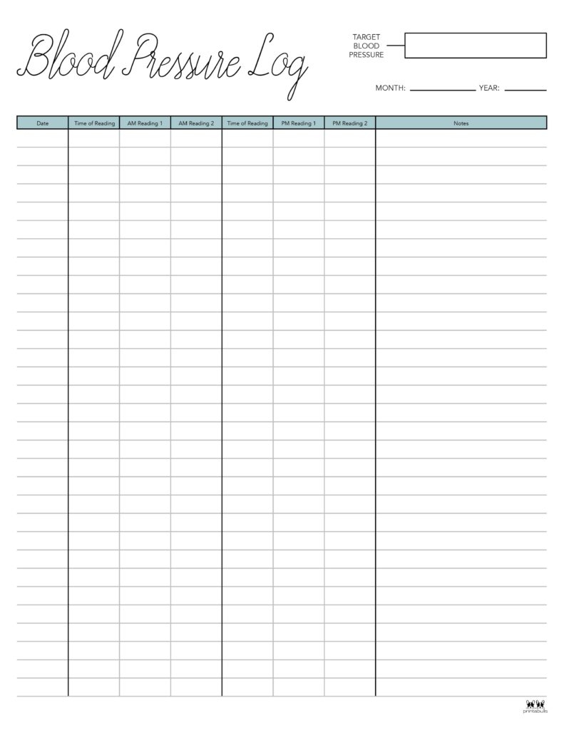 Blood Pressure Logs - 25 Free Printables | Printabulls pertaining to Free Printable Blood Pressure and Weight Log
