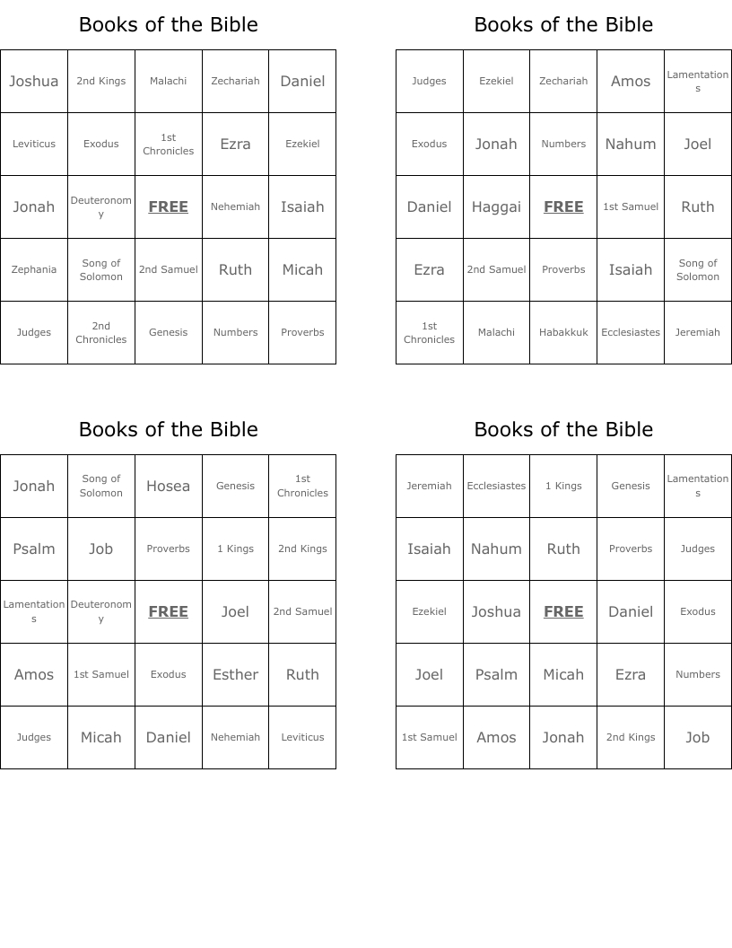 Books Of The Bible Bingo Cards - Wordmint throughout Free Printable Bible Bingo Games