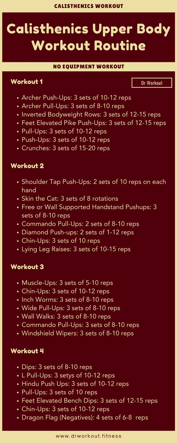 Calisthenics Upper Body Workout Routine - No Equipment (With Pdf) intended for Printable No Equipment Bodyweight Calisthenics Workout Plan Free Download