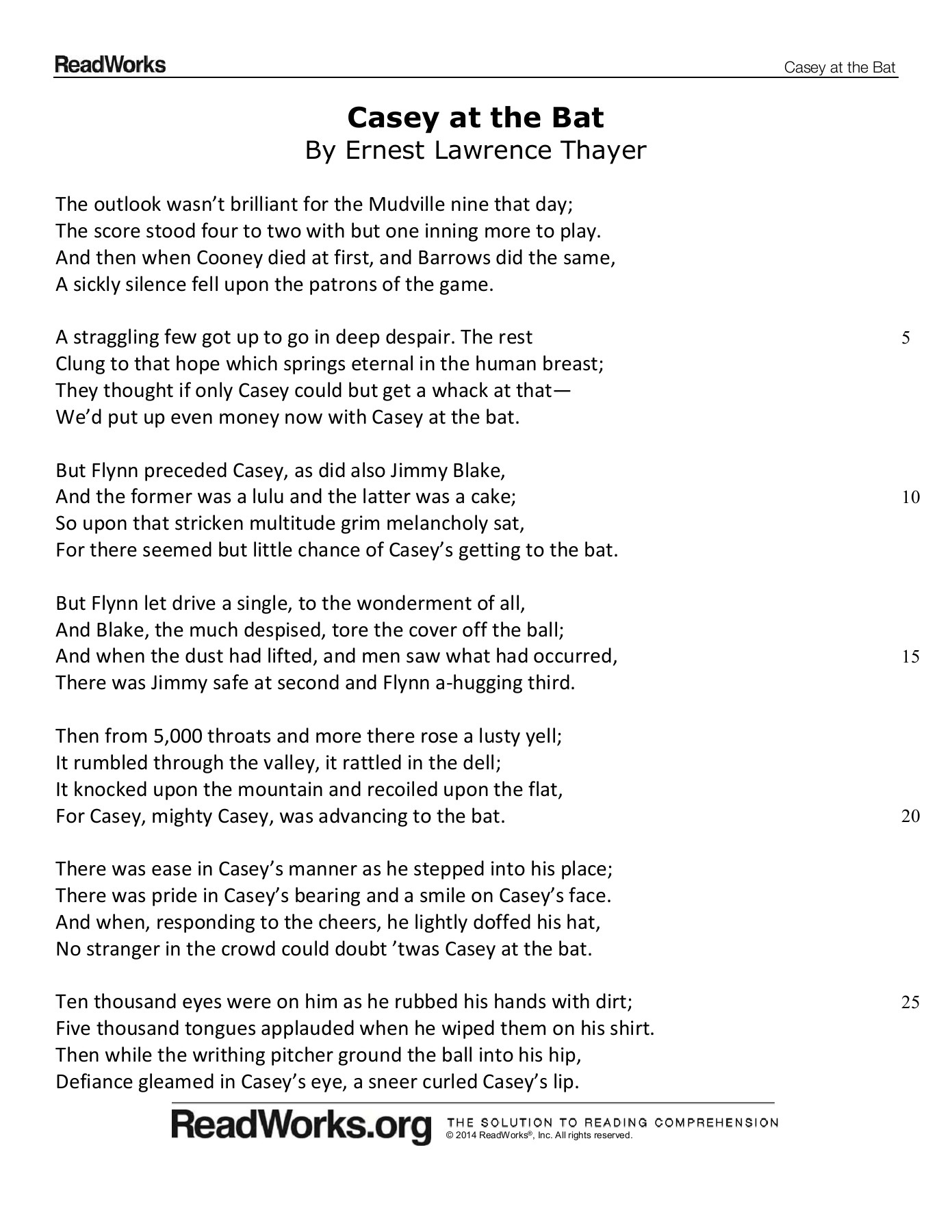 Casey_At_The_Bat_Np_Passage_And_Questions_0 - Flip Ebook Pages 1-6 with regard to Casey At Bat Printable Poem