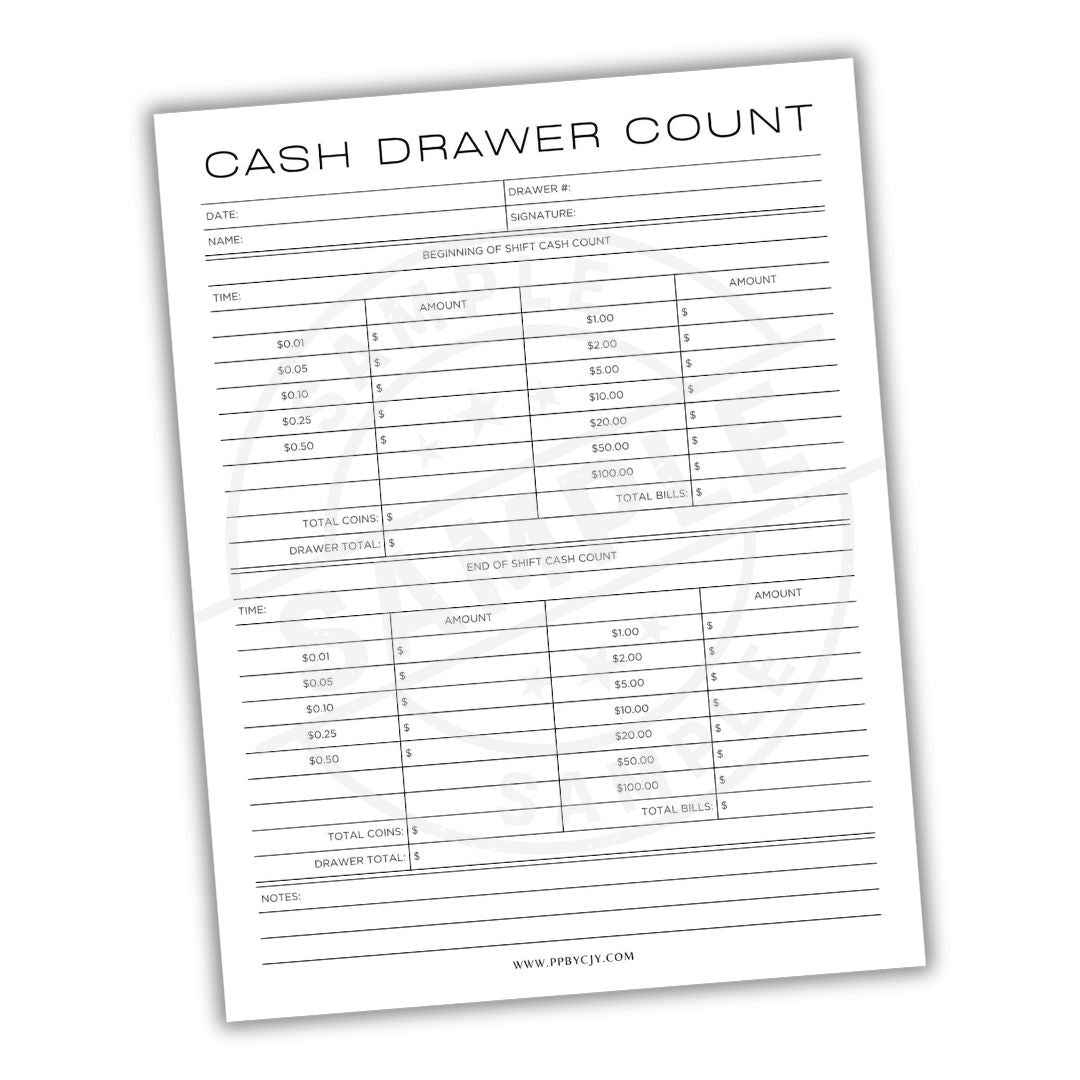 Cash Drawer Count Sheet | Printable Cash Tracker | Instant intended for Printable Daily Cash Drawer Count Sheet