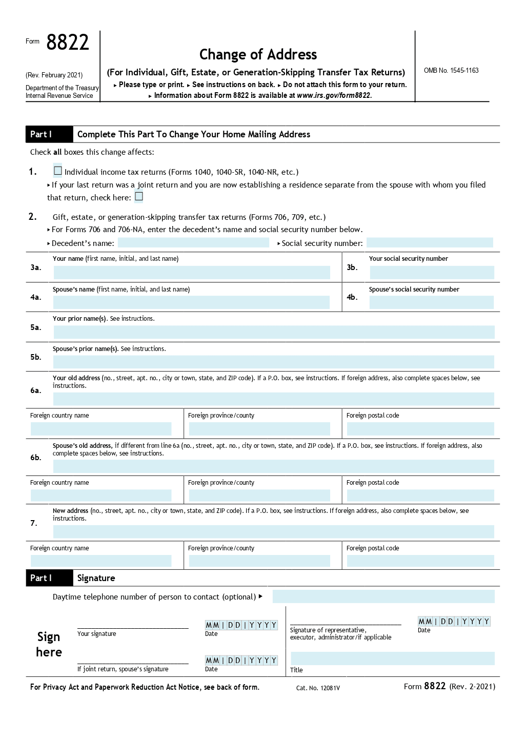 Change Of Address (Form 8822) Template | Onlyoffice throughout Printable Change of Address Form