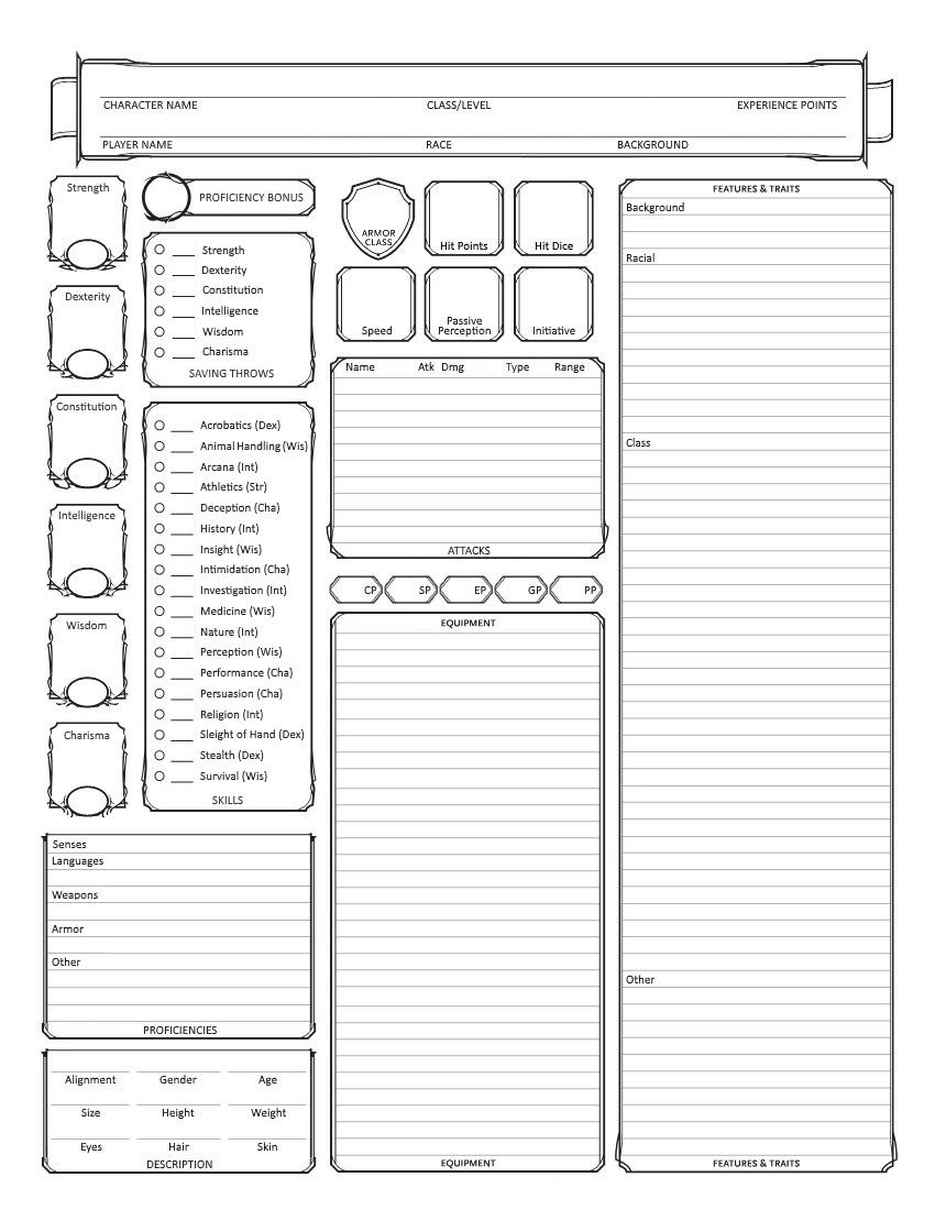 Character Sheet For Non-Magic Characters. Lots Of Room For with Printable D And D Character Sheet