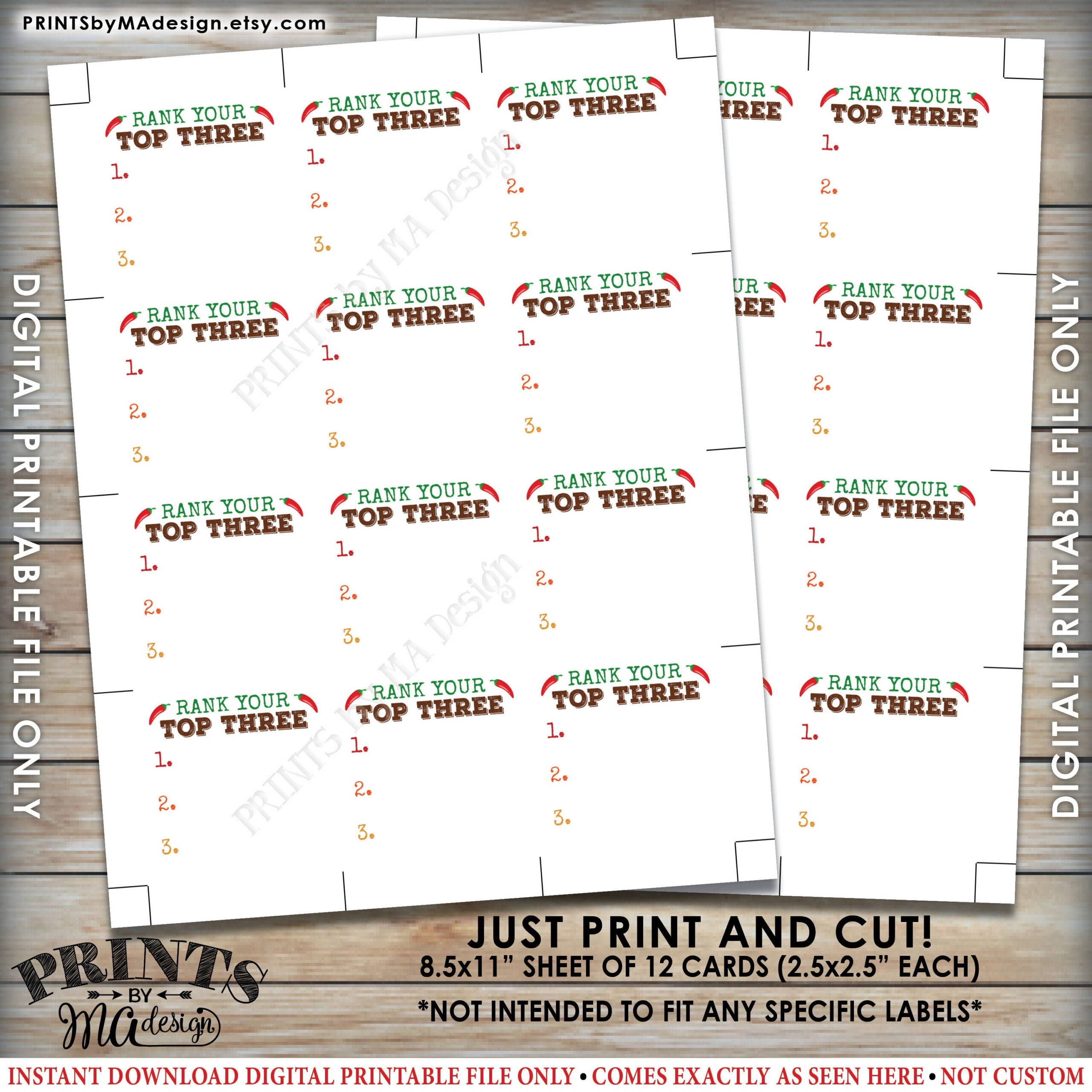 Chili Cook-Off Voting Ballots, 2.5 Square Cards On A Digital within Chili Cook Off Ballot Free Printable