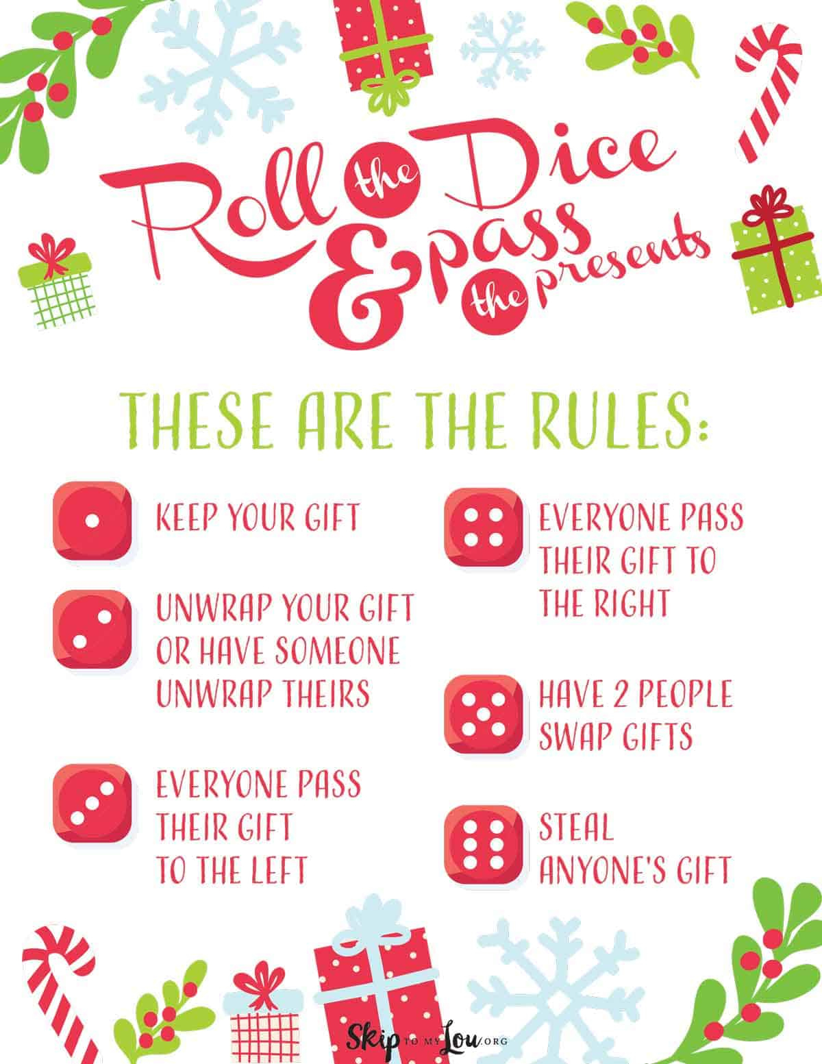 Christmas Dice Game For A Fun Gift Exchange | Skip To My Lou regarding White Elephant Rules with Dice Printable