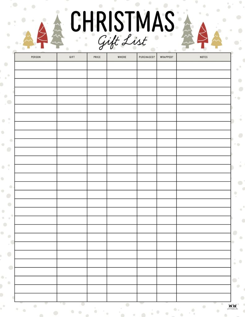 Christmas Gift List Templates - 20 Free Pages | Printabulls for Christmas Gift List Free Printable