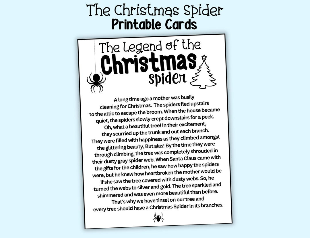 Christmas Spider Cards, The Legend Of The Christmas Spider Display Cards,  Christmas Spider Ornament Cards, Printable Christmas Spider Tags - Etsy with regard to The Legend of the Christmas Spider Printable