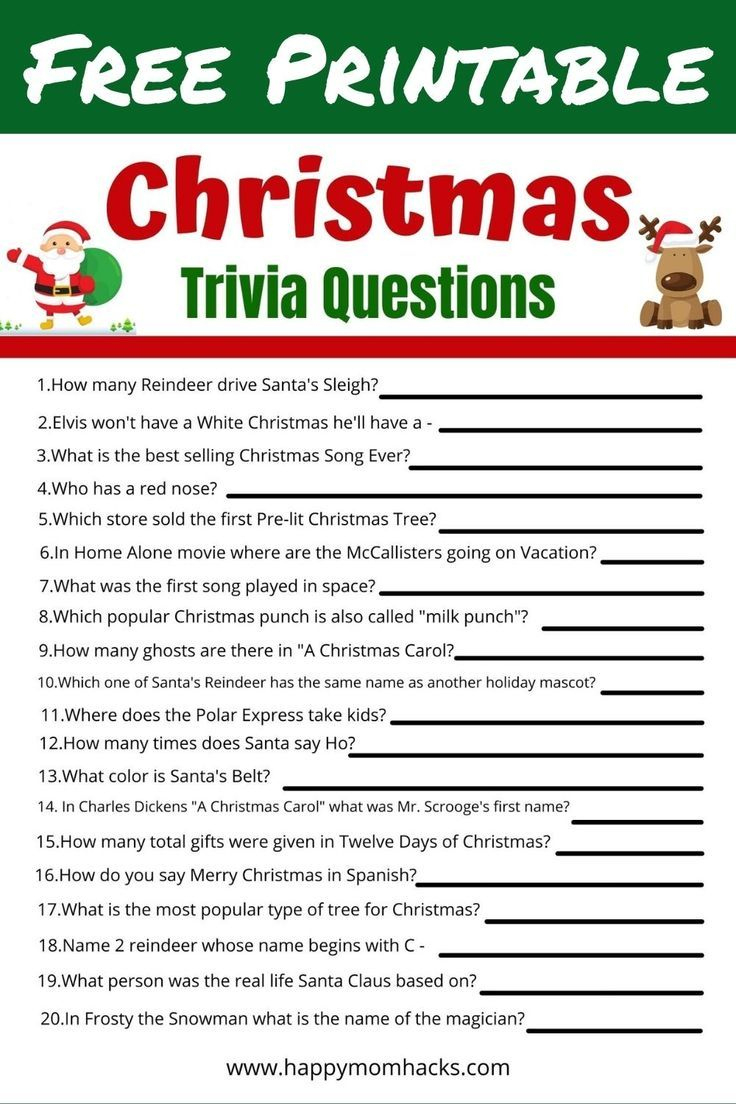 Christmas Trivia Quiz Questions & Answers For Kids Free Printable in Free Printable Christmas Trivia Questions and Answers Printable