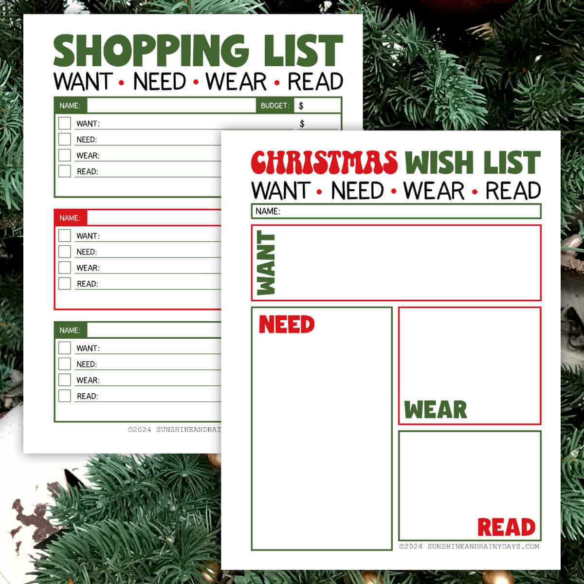 Christmas Want, Need, Wear, Read Shopping And Wish List - Sunshine throughout Want Need Wear Read Printable