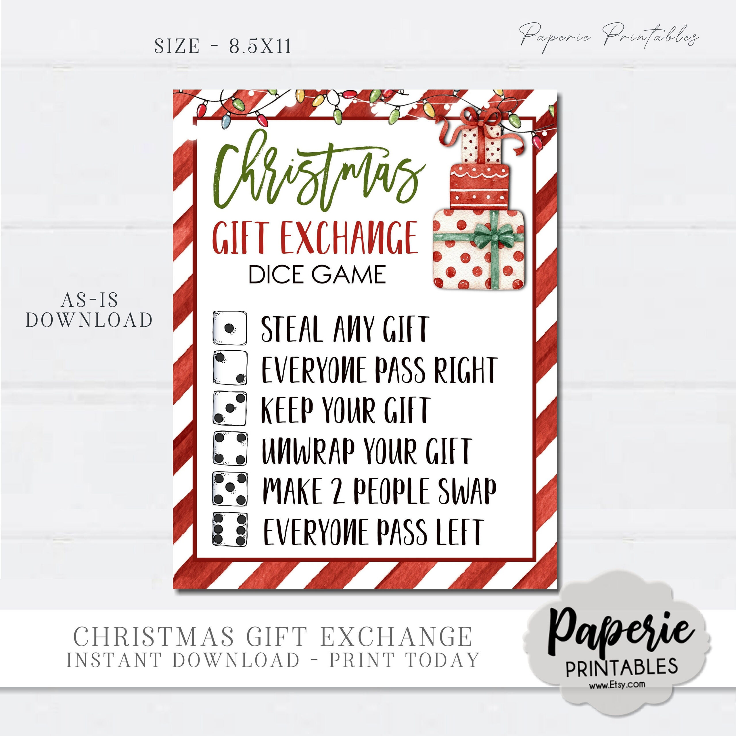 Christmas White Elephant Gift Exchange Rules Printable, Christmas with White Elephant Rules With Dice Printable
