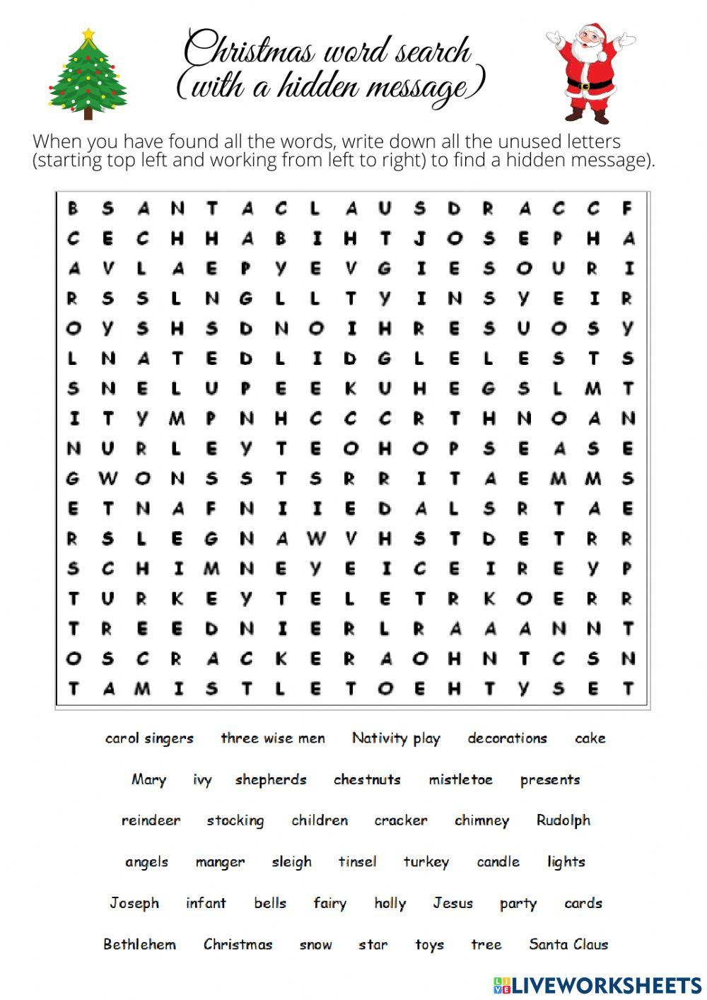 Christmas Wordsearch With Hidden Message Online Exercise For regarding Word Search With Hidden Message Printable