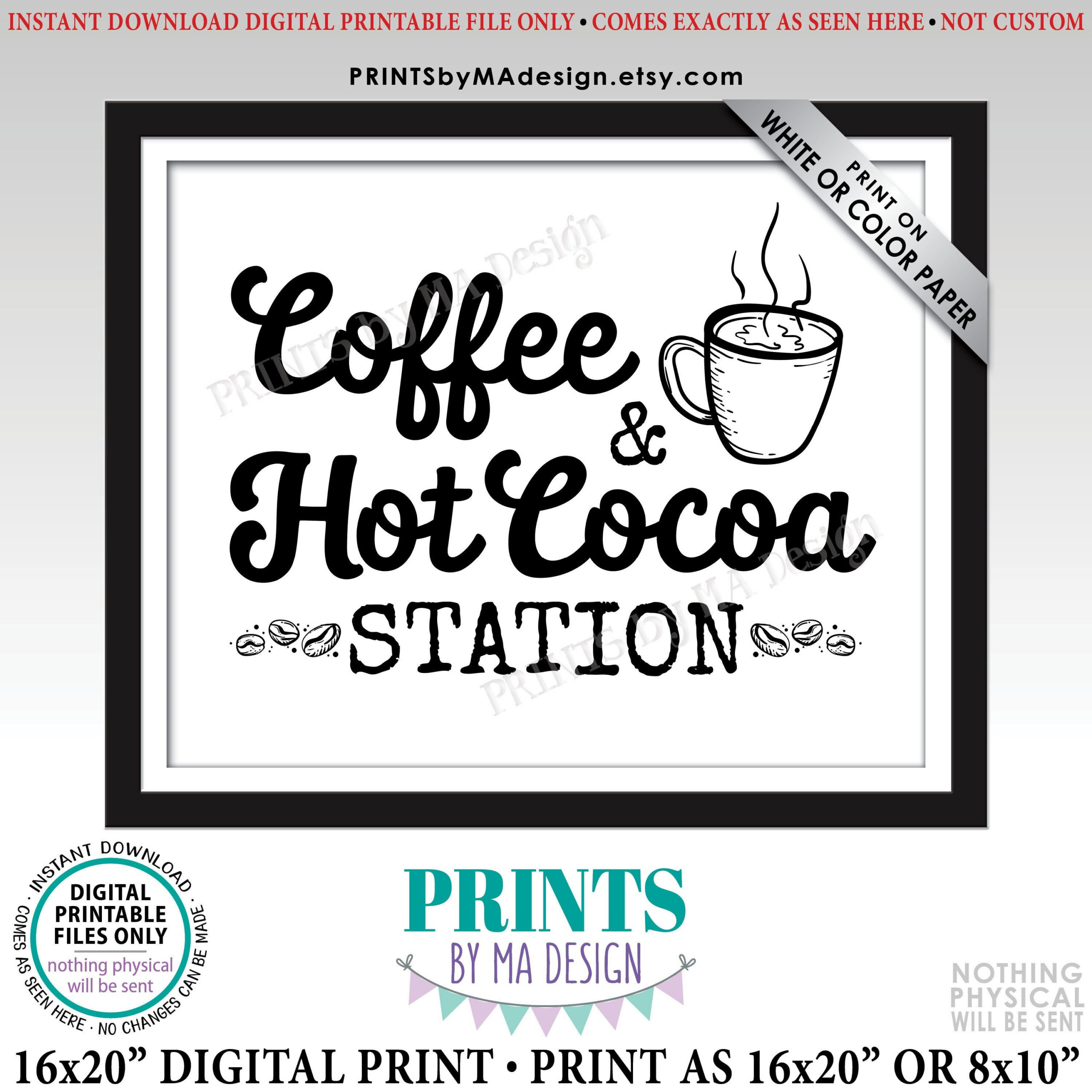 Coffee And Hot Cocoa Station Sign, Hot Chocolate Bar, Coffee Bar with regard to Template Hot Cocoa Sign Printable