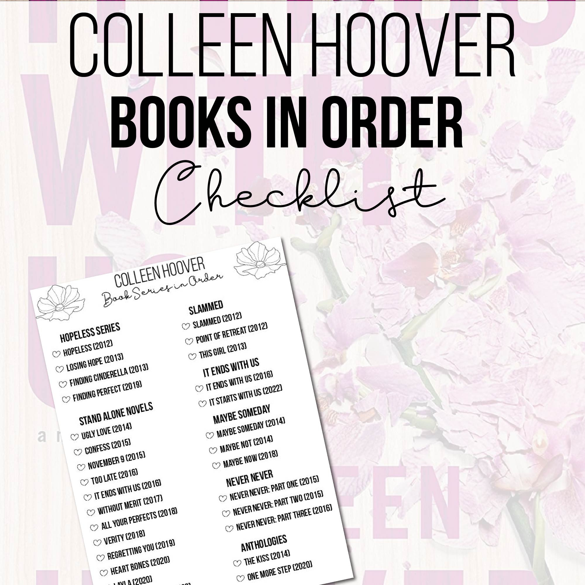 Colleen Hoover Book Series In Order Checklist Pdf - Bookish Printables inside Colleen Hoover Books in Order Printable List