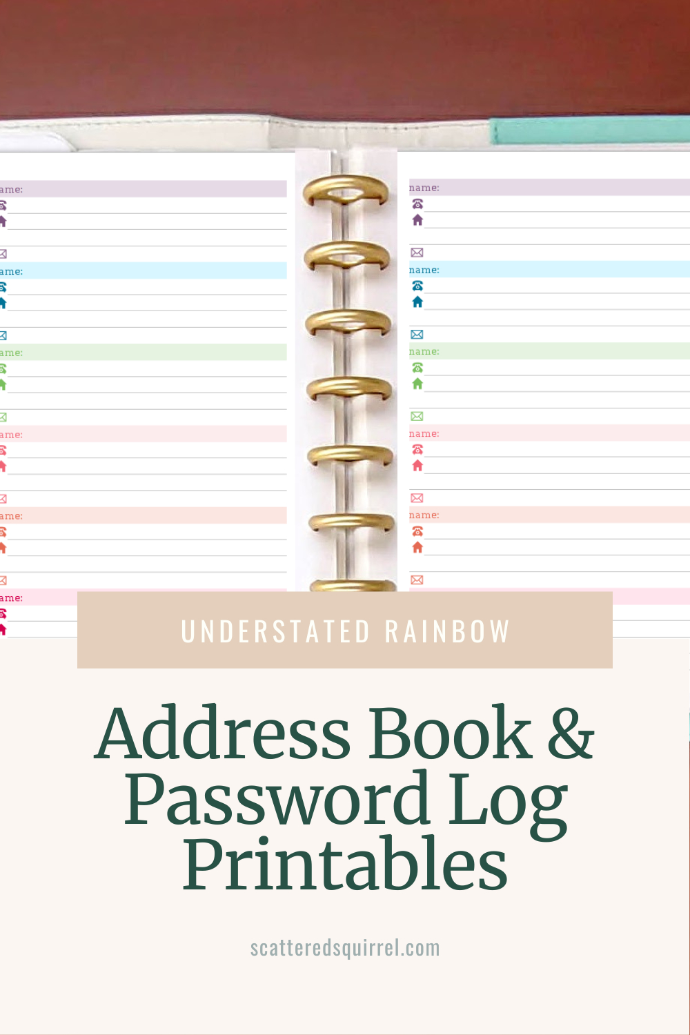 Colourful Address Book And Password Log Printables with regard to Address Book Pages Printable Free