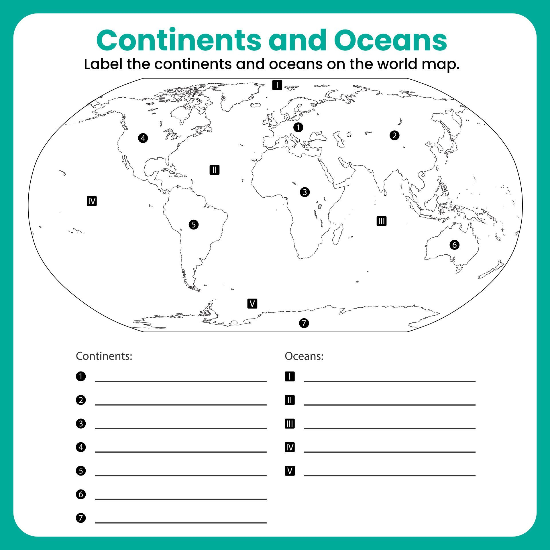Continents And Oceans Map For 2Nd Grade | Continents And Oceans inside Free Printable Continents And Oceans Worksheet