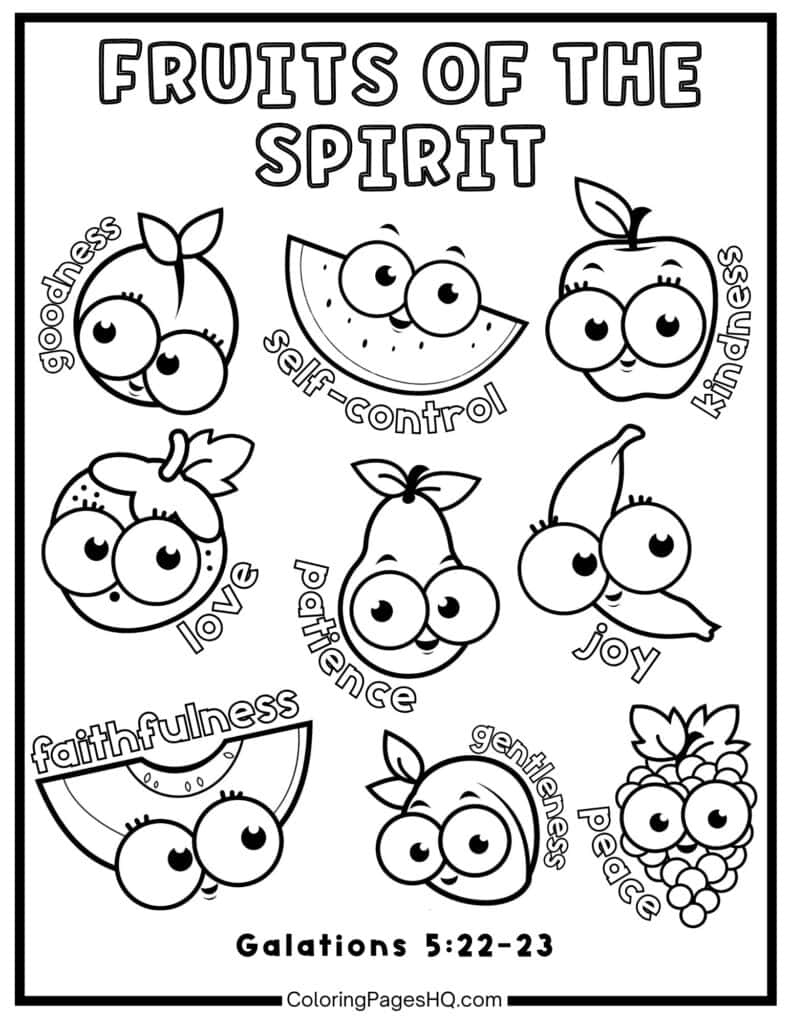 Cute Fruit Of The Spirit Coloring Pages (Free Pdf Printables inside Fruit of the Spirit Printables Free