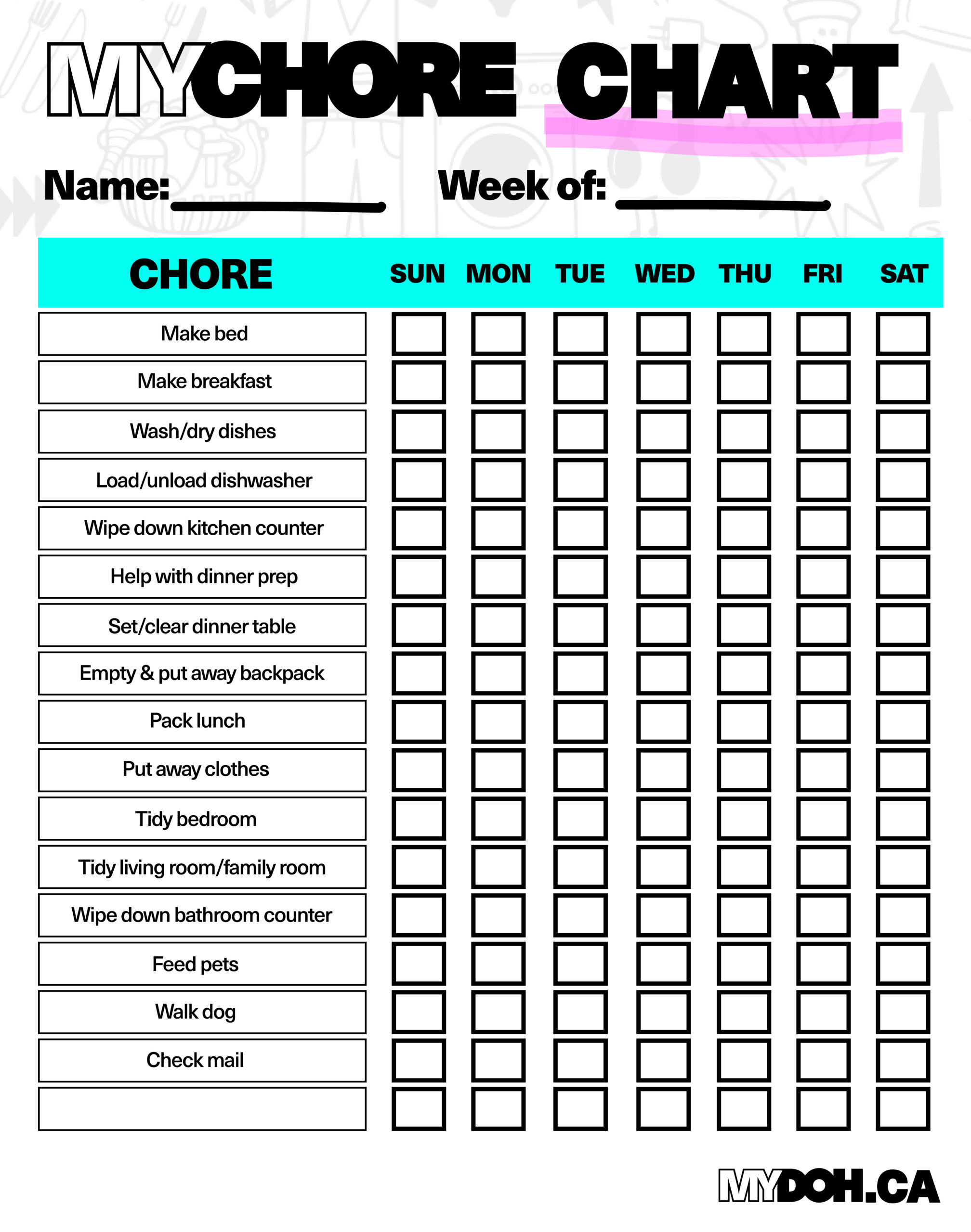 Daily Chores For Teens And Tweens | Mydoh within Printable Chore Charts For Teens