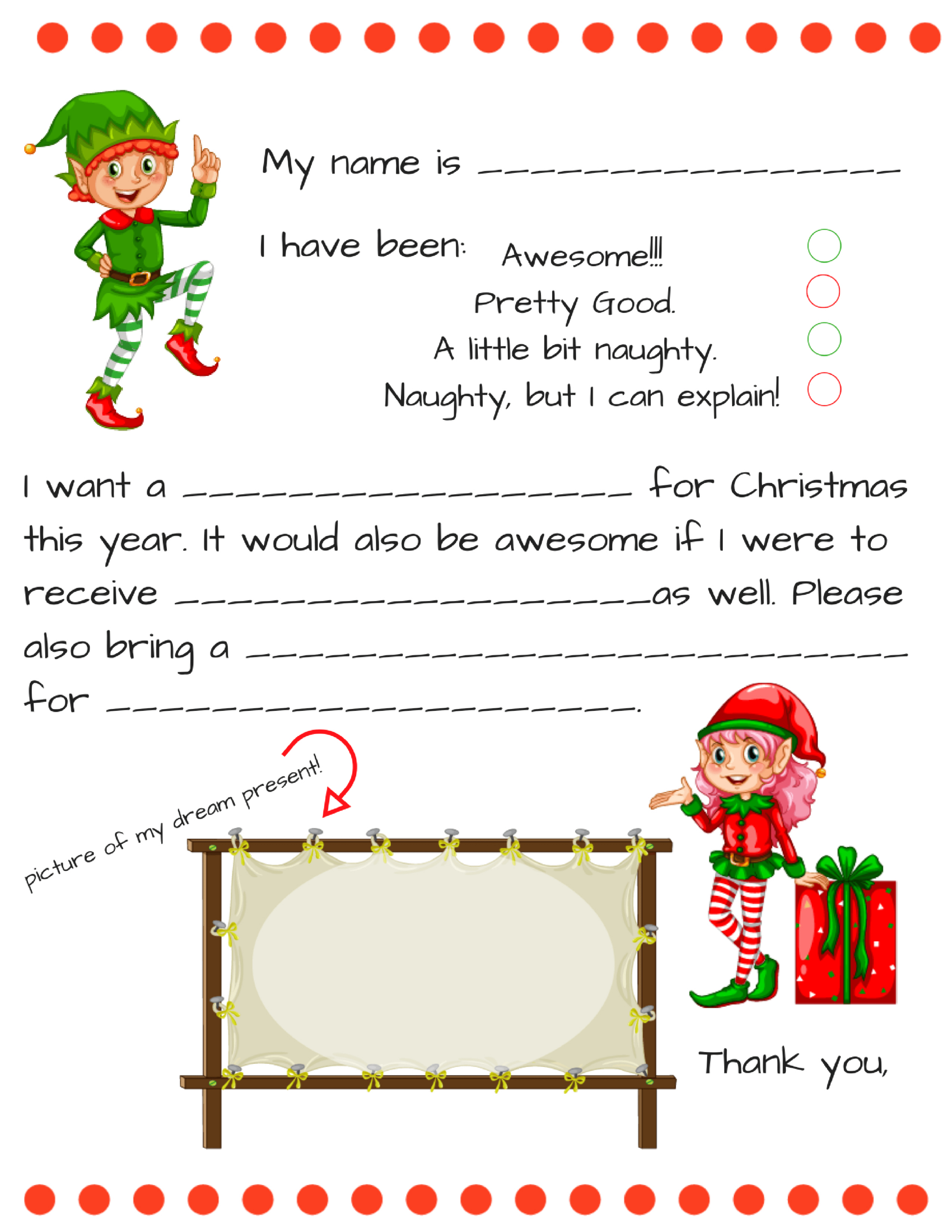 Dear Santa Fill In Letter Template - Momdot for Free Printable Santa Letter Templates