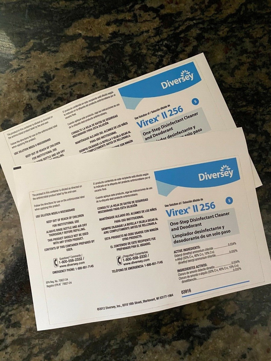 Diversey Virex Ii 256 Bottle Labels 2 Pack Labels Only | Ebay with Virex Ii 256 Printable Label