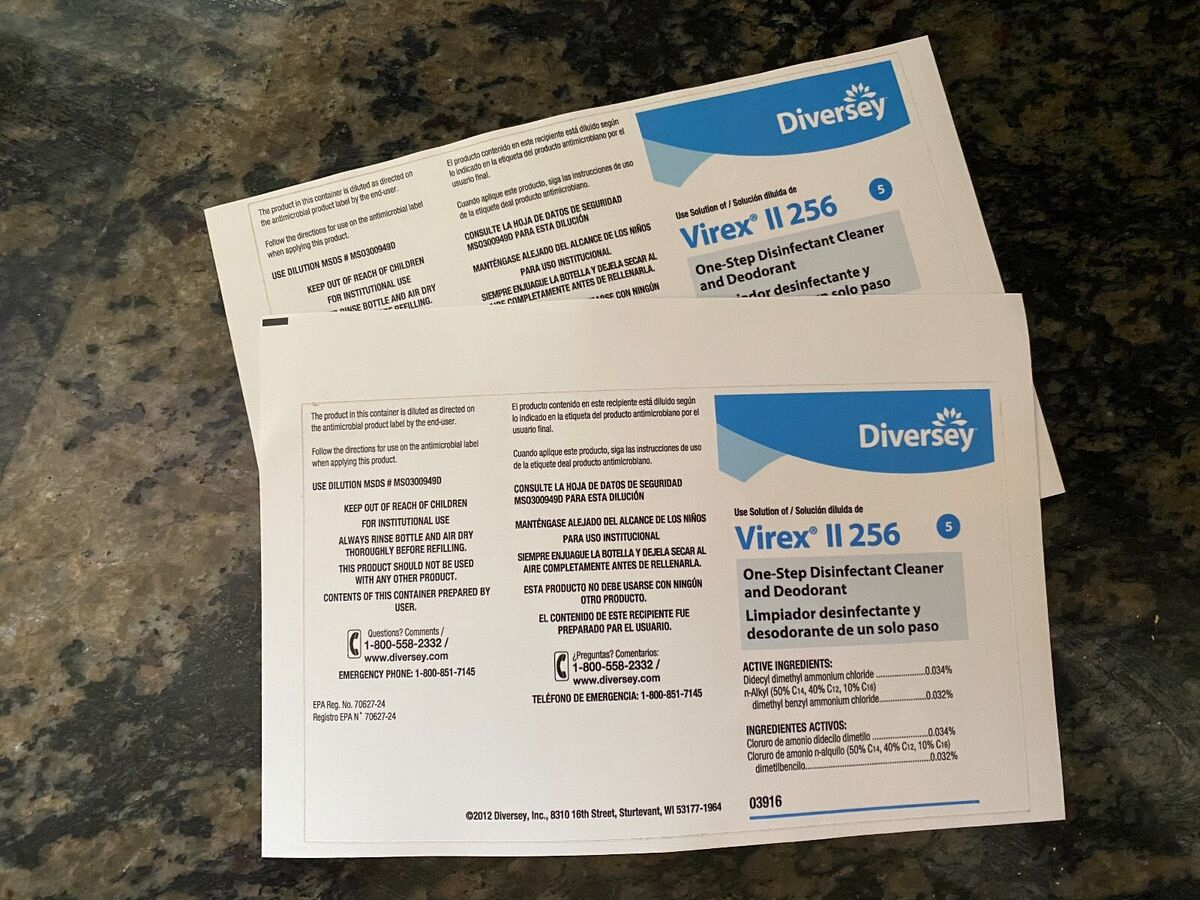 Diversey Virex Ii 256 Bottle Labels 2 Pack Labels Only | Ebay within Virex Ii 256 Printable Label