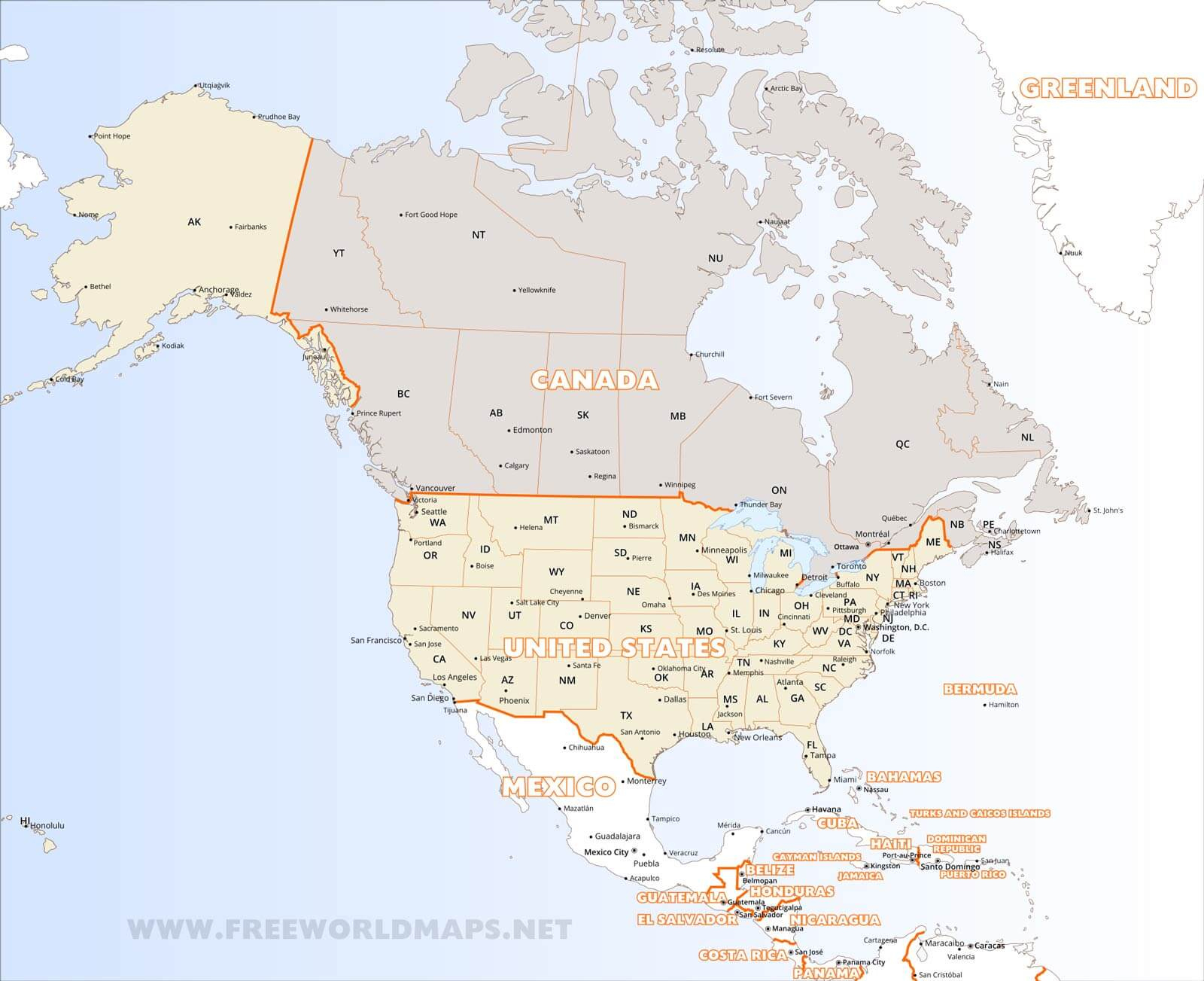 Download Free North America Maps inside Free Printable Map North America