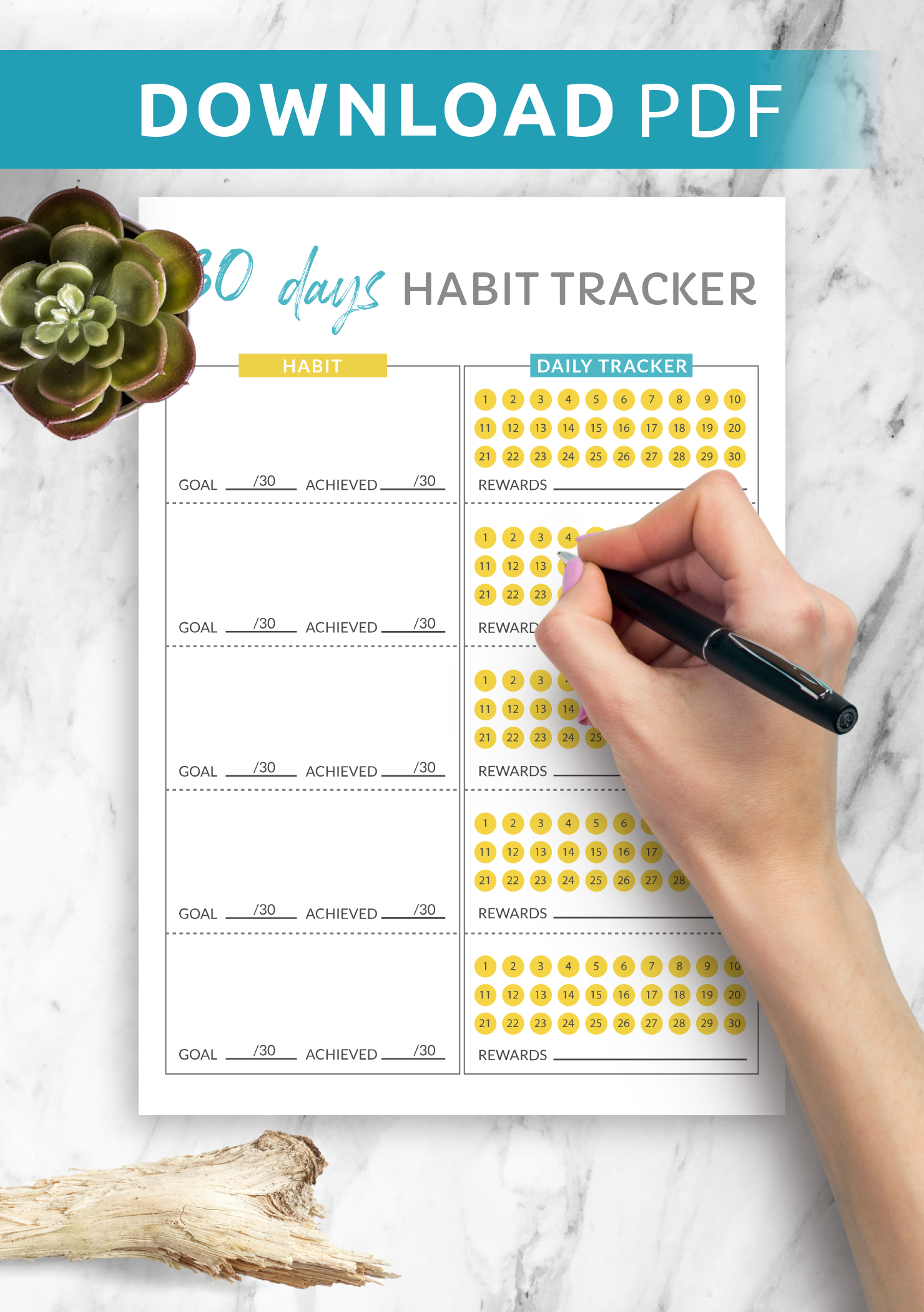 Download Printable 30 Days Goal Habit Tracker Template Pdf throughout 30 Day Habit Tracker Printable Free