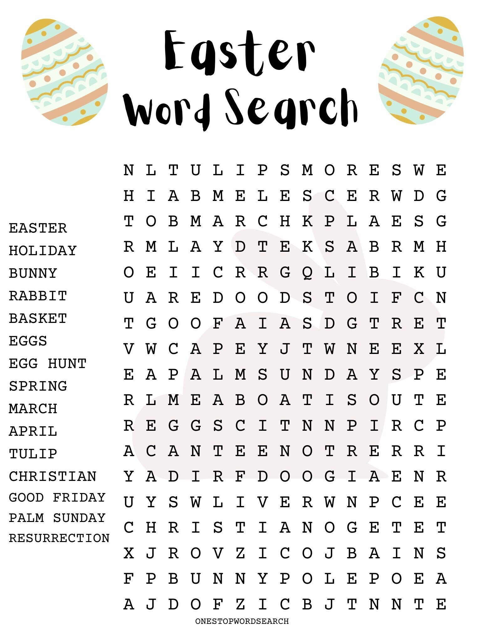 Easter Word Search Puzzle With Answer Sheet, Easter Games, Easter regarding Word Search For Easter Printable